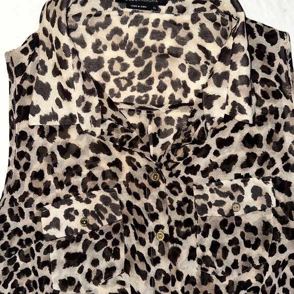 BCBG MAXAZRIA XL Sleeveless Leopard Print Sheer Tunic Blouse Button-Down -A142 - Picture 3 of 6